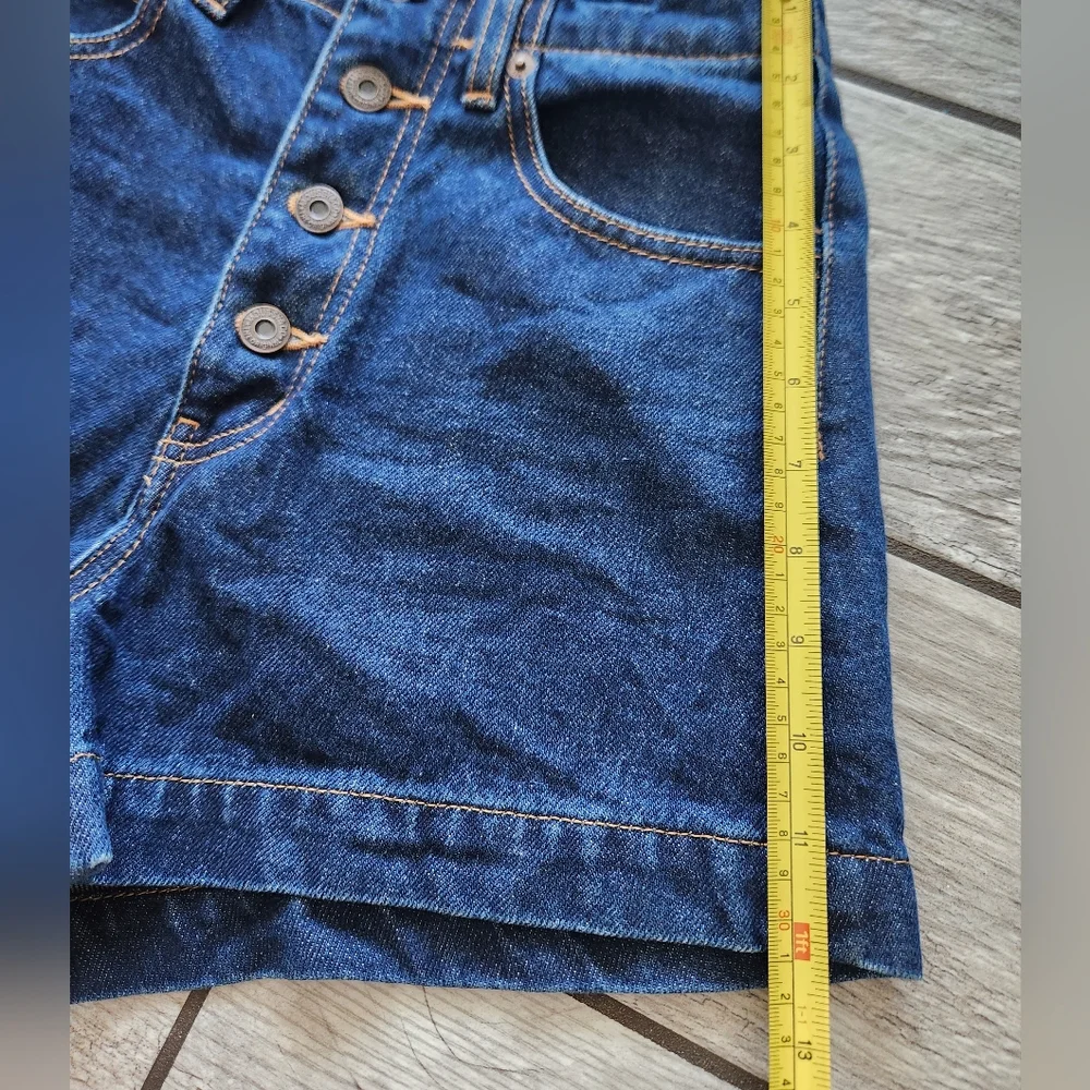 MOUSSY High Waist Denim Shorts Womens Sz 0 Dark Wash‎ Button Fly Exposed 3